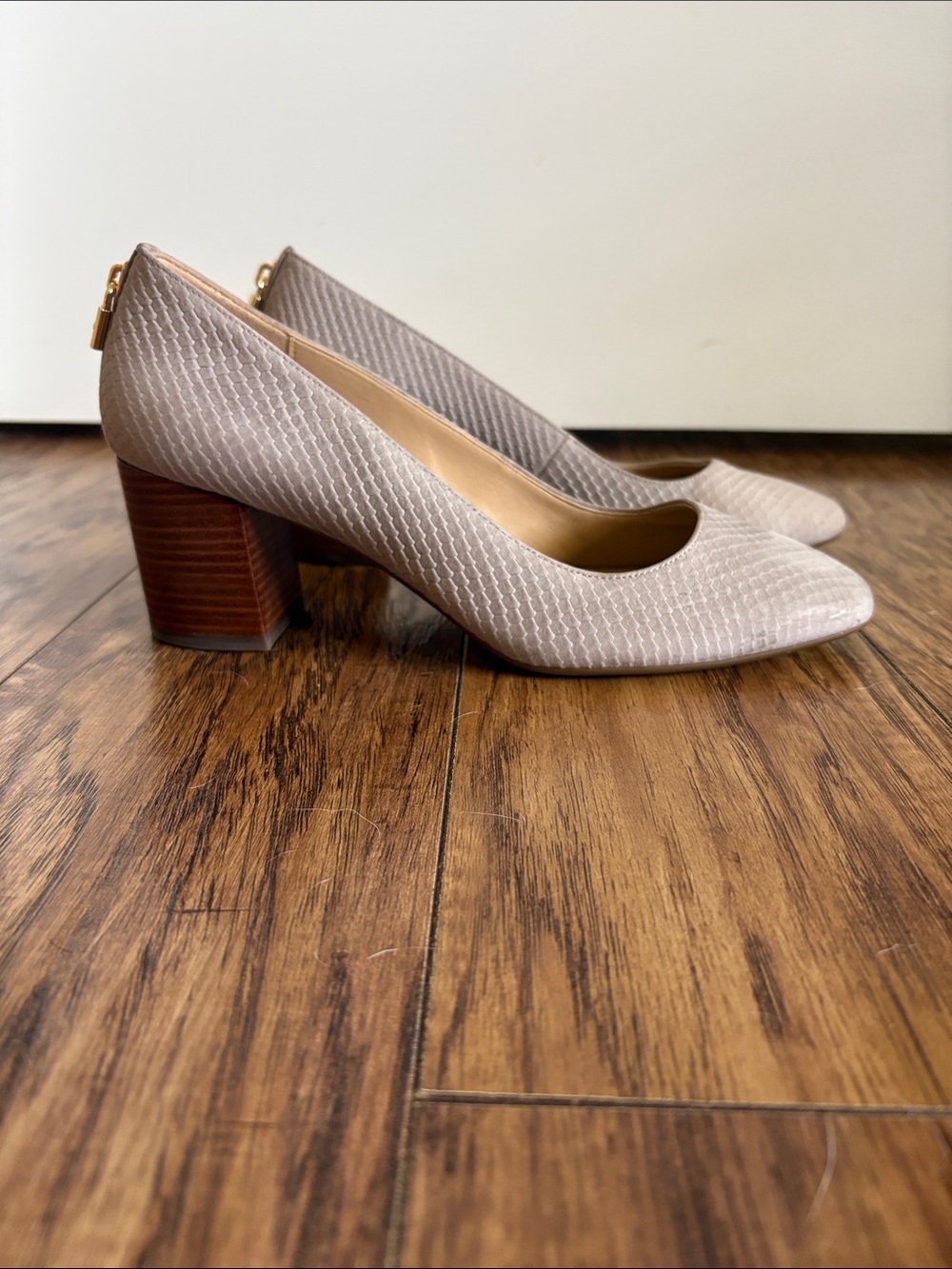 Michael Kors Taupe Textured Block Heel Pumps